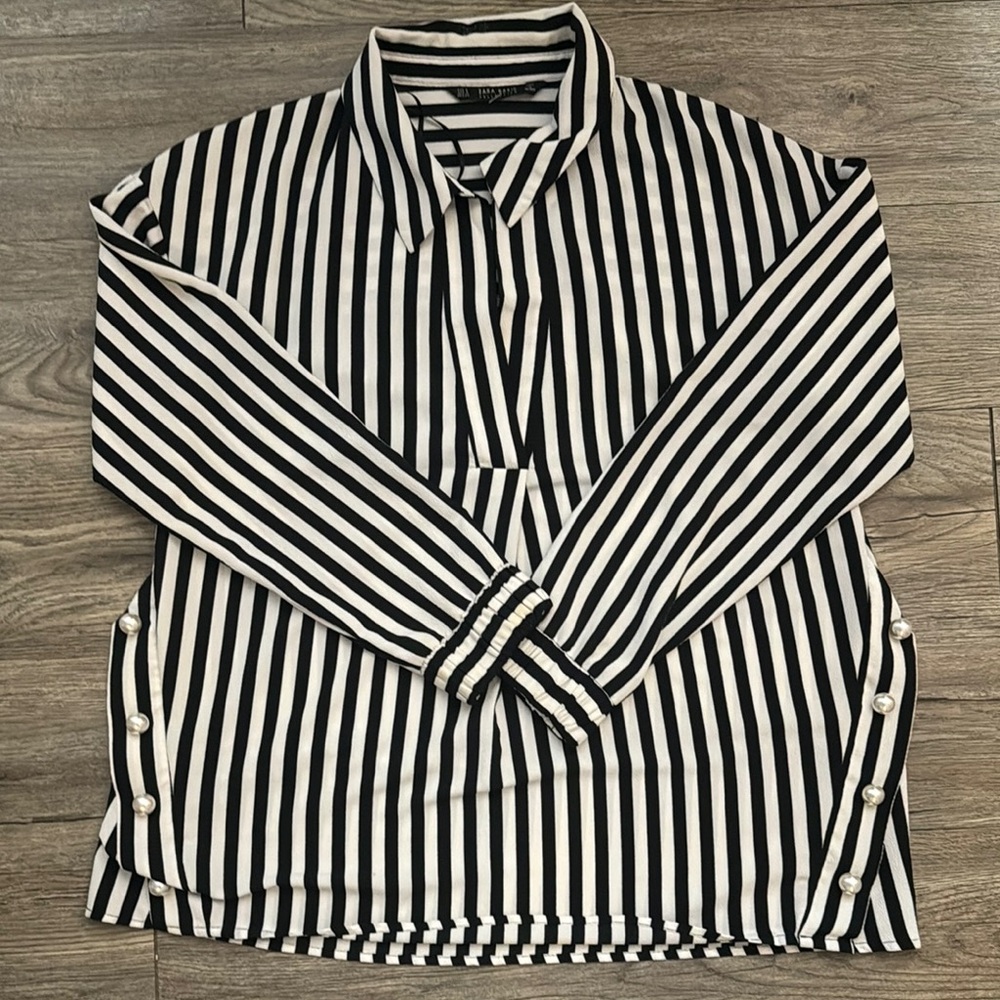 Black and White Striped Button-Up Shirt